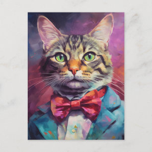 Carte postale TABBY CAT BOIT CRAVATE SUIT ART