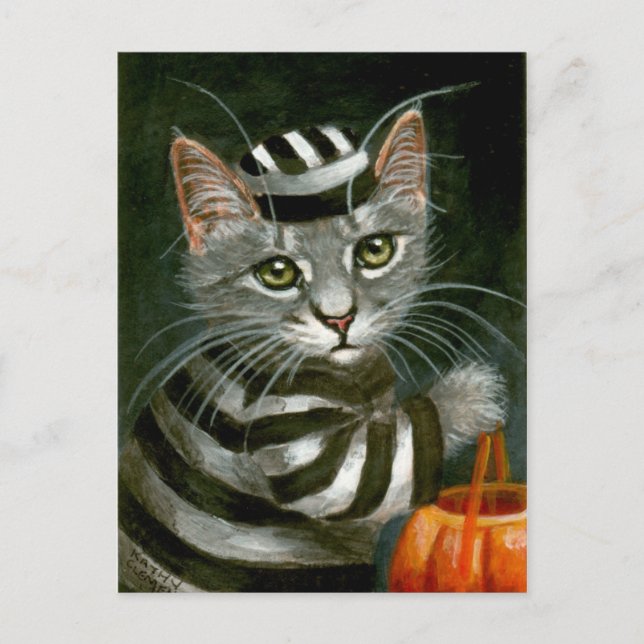 Carte postale Tabby Cat Halloween Prisonnier (Devant)
