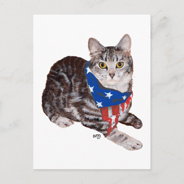 Carte Postale Tabby Cat Patriotique Américain Shorthair (Devant)