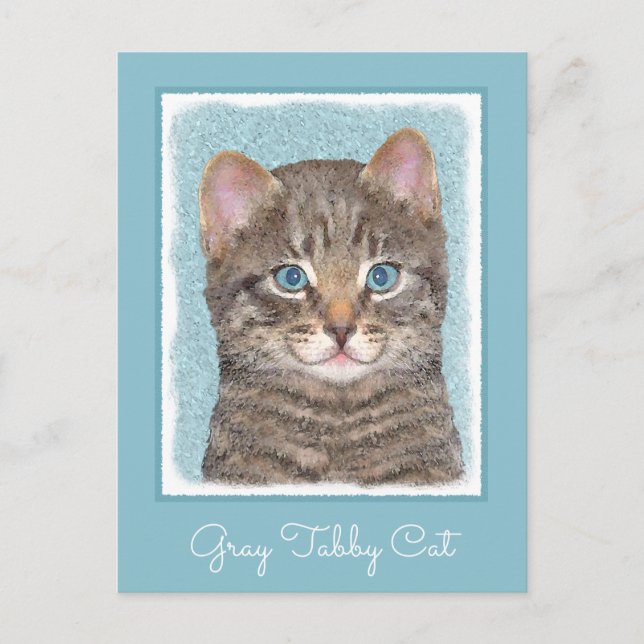 Carte Postale Tabby Gris Peinture Chat - Cute Original Art Chat (Devant)