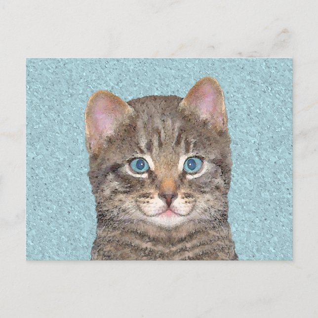 Carte Postale Tabby Gris Peinture Chat - Cute Original Art Chat (Devant)