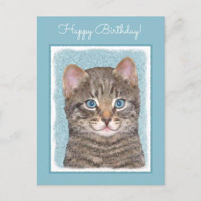 Carte Postale Tabby Gris Peinture Chat - Cute Original Art Chat (Devant)