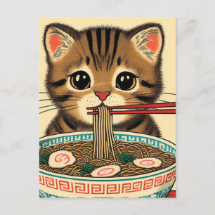 Carte Postale Tabby Kitten Manger Ramen Bois Imprimer