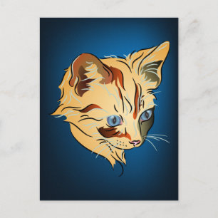 Carte Postale Tabby Kitten orange avec yeux bleus sur bleu