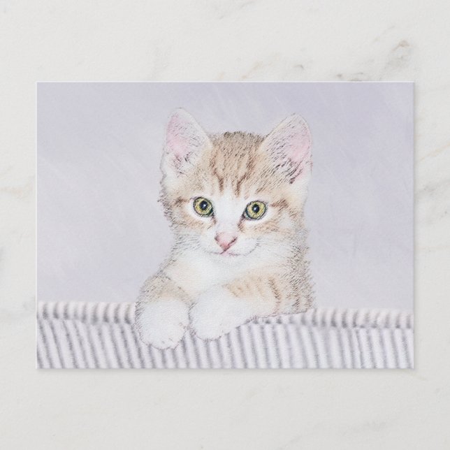 Carte Postale Tabby Orange Kitten Peinture - Art Chat original (Devant)