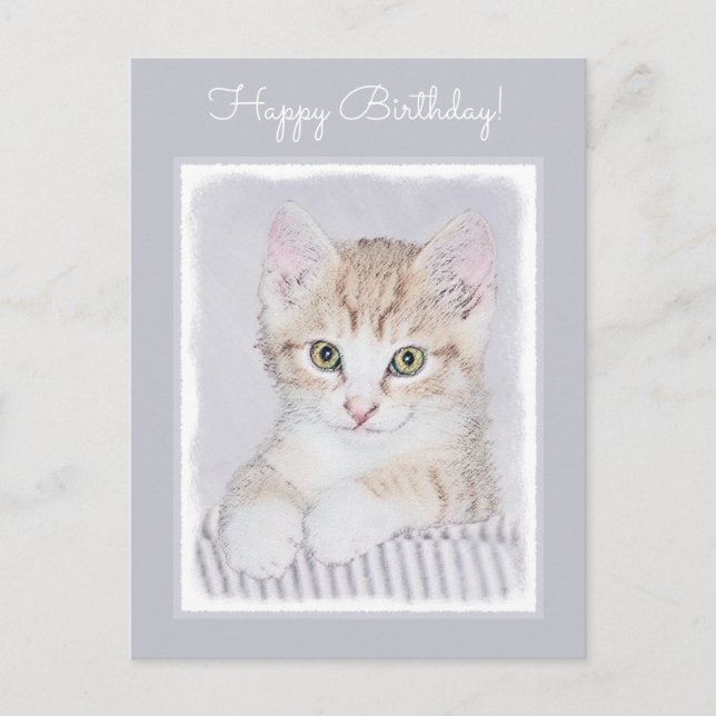 Carte Postale Tabby Orange Kitten Peinture - Art Chat original (Devant)