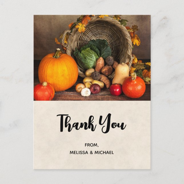 Carte Postale Table de Thanksgiving Récolte Abondante Merci (Devant)