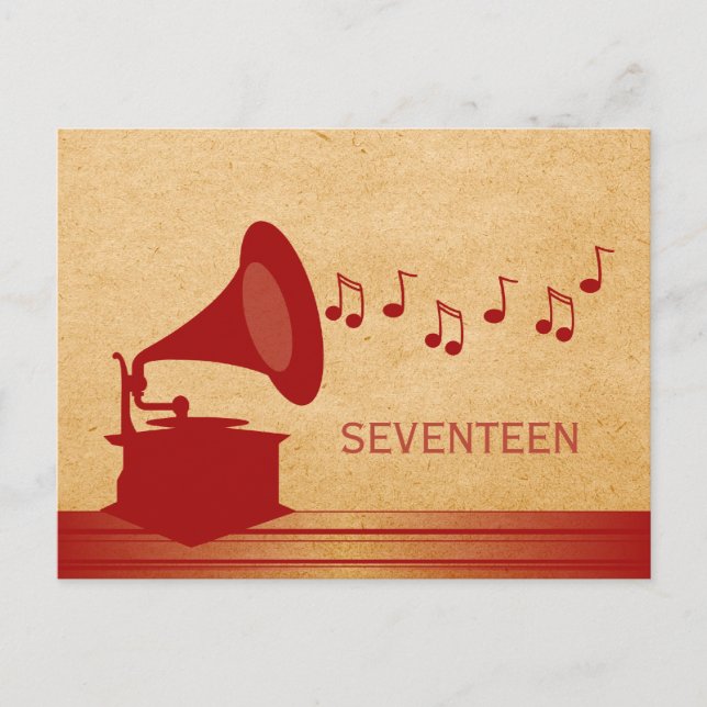 Carte postale Table Gramophone Vintage rouge (Devant)