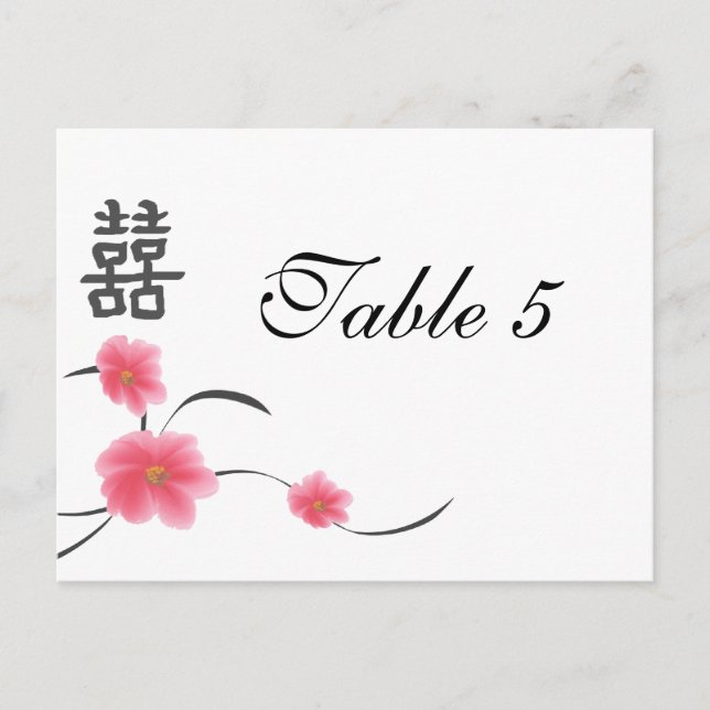 Carte Postale Table Number Card Cherry Blossom Double Happiness (Devant)