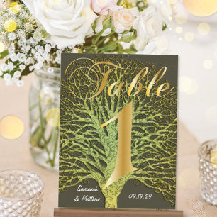 Carte Postale Table numéro 1 en arbre tourbillonnant vert doré
