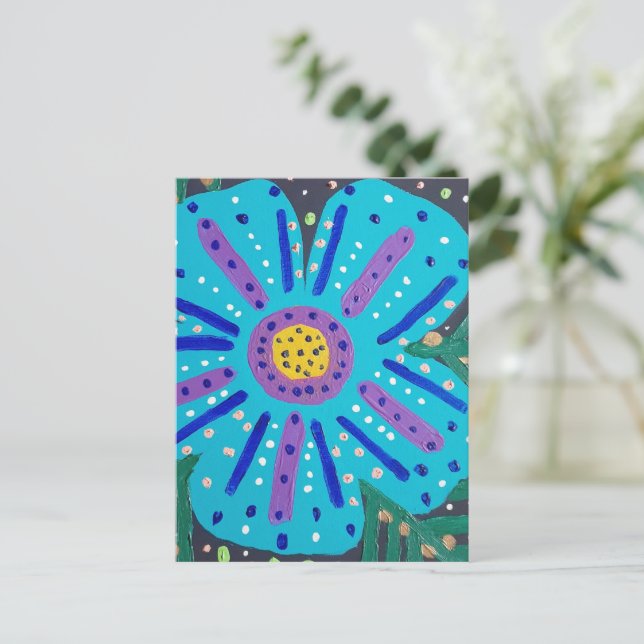 Carte Postale Tableau à fleurs bleues (Debout devant)