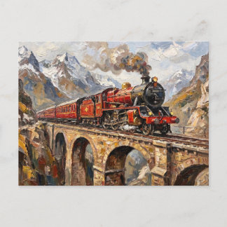 Carte Postale Tableau à l'huile de viaduc de montagne de locomot
