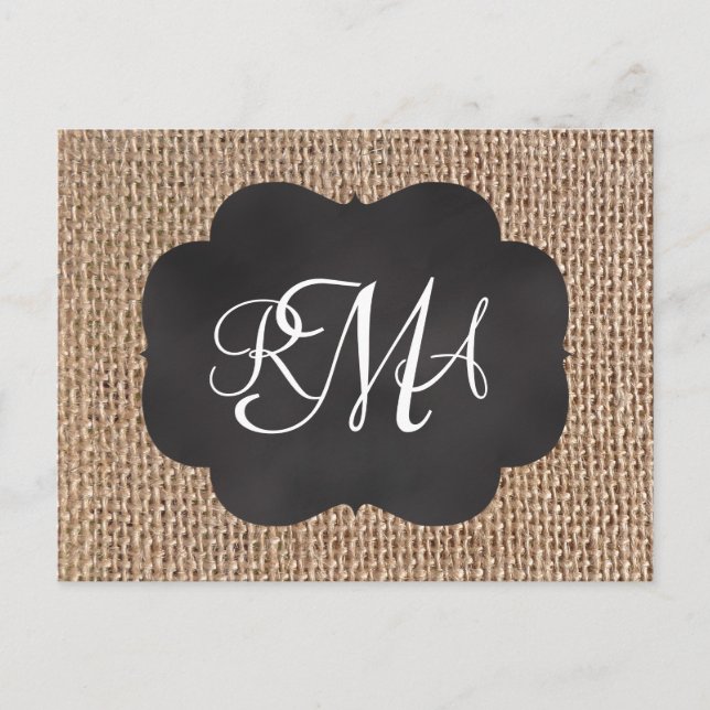 Carte Postale Tableau de bord Burlap Look Triple Script monogram (Devant)