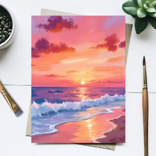 Carte Postale Tableau de paysage marin de vagues de plage au cou