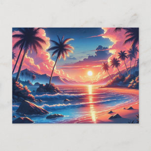 Carte Postale Tableau de plage du coucher de soleil tropical