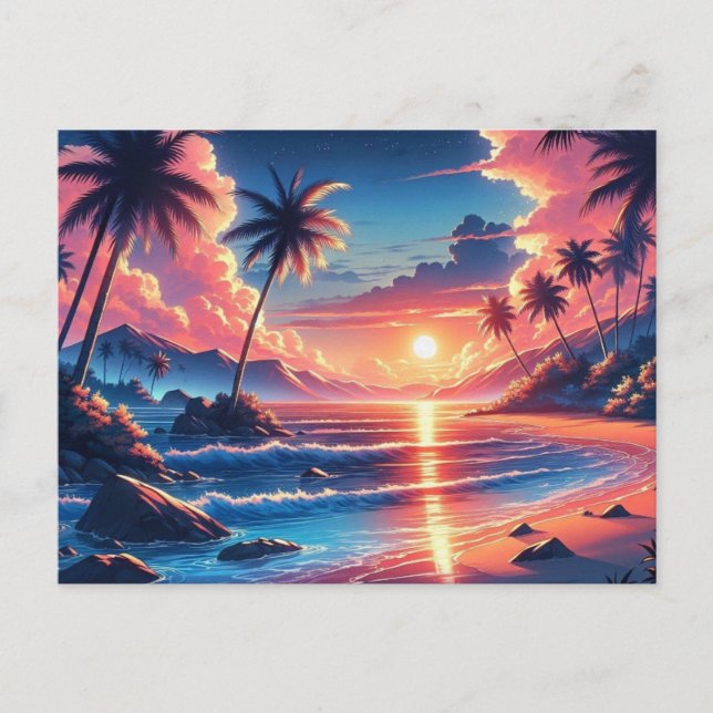 Carte Postale Tableau de plage du coucher de soleil tropical (Devant)