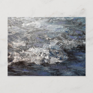 Carte Postale Tableau de plage grise et orageuse avec vagues océ