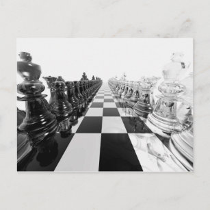 Carte Postale Tableau d'échecs noir et blanc 3D