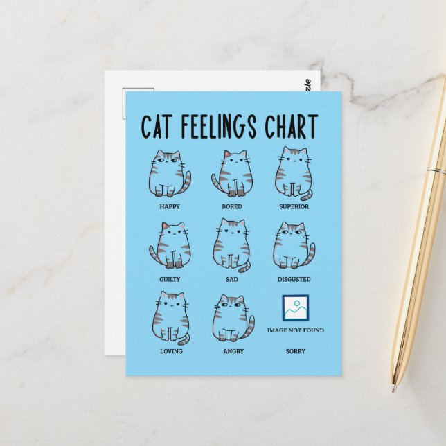 Carte Postale Tableau des sentiments du chat (Devant/Arrière en situation)