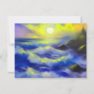 Carte Postale Tableau des vagues bleu foncé sous le soleil