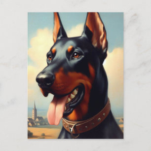 Carte Postale Tableau Doberman vintage