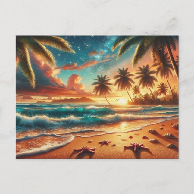 Carte Postale Tableau du paradis du coucher de soleil tropical (Devant)