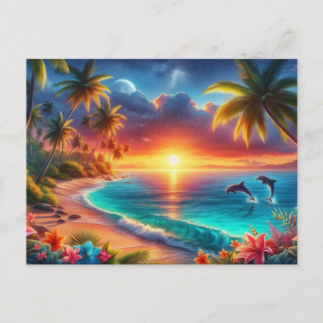 Carte Postale Tableau du paradis du coucher de soleil tropical (Devant)