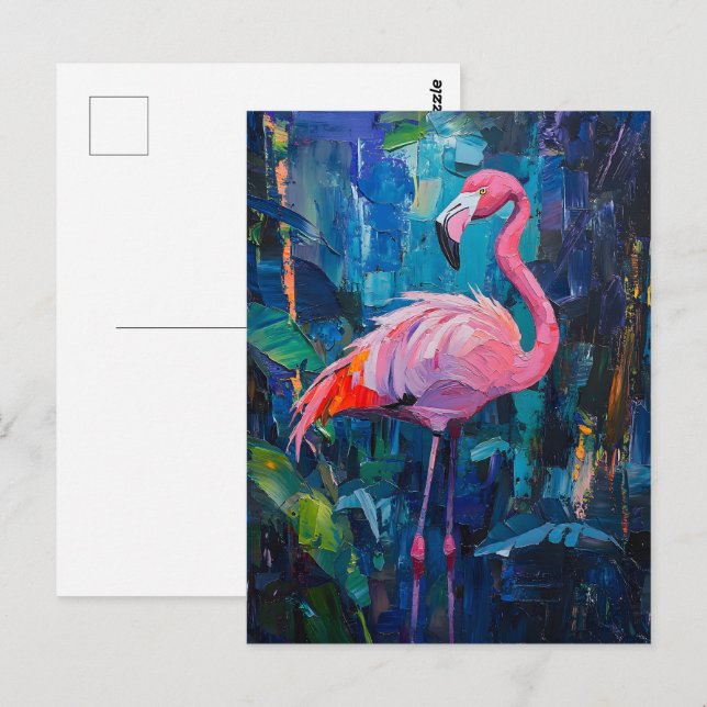 Carte Postale Tableau Flamant rose Abstrait (Devant / Derrière)