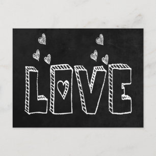 Carte Postale Tableau Noir Amour & Cœurs Mariage Vintage