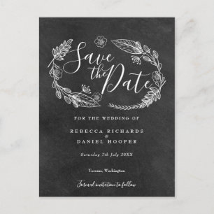 Carte Postale Tableau noir et blanc Floral Enregistrer la date
