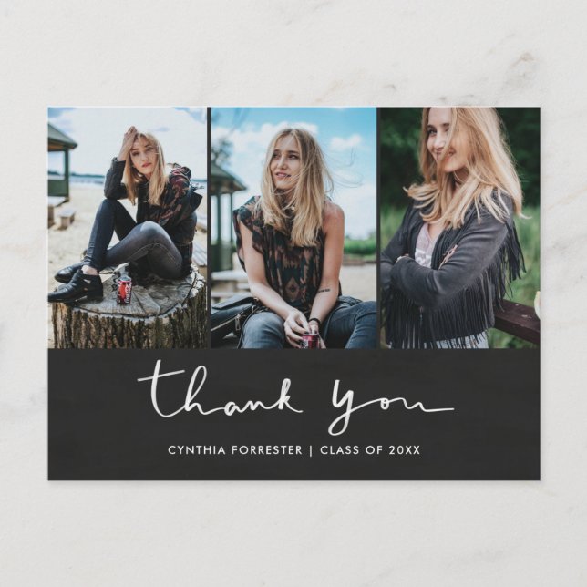 Carte Postale Tableau noir Merci de graduation Typographie Photo (Devant)