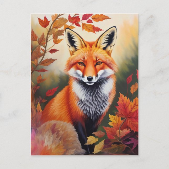 Carte Postale Tableau Renard d'automne (Devant)