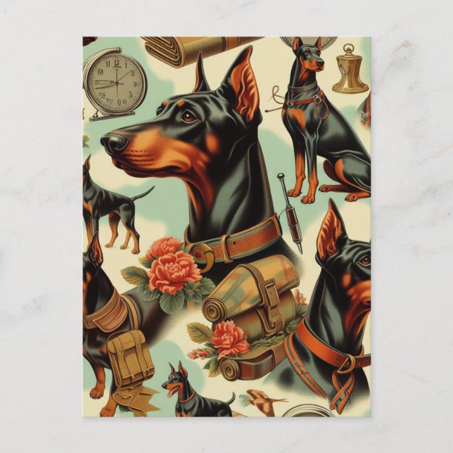Carte Postale Tableau vintage Doberman sans joint (Devant)