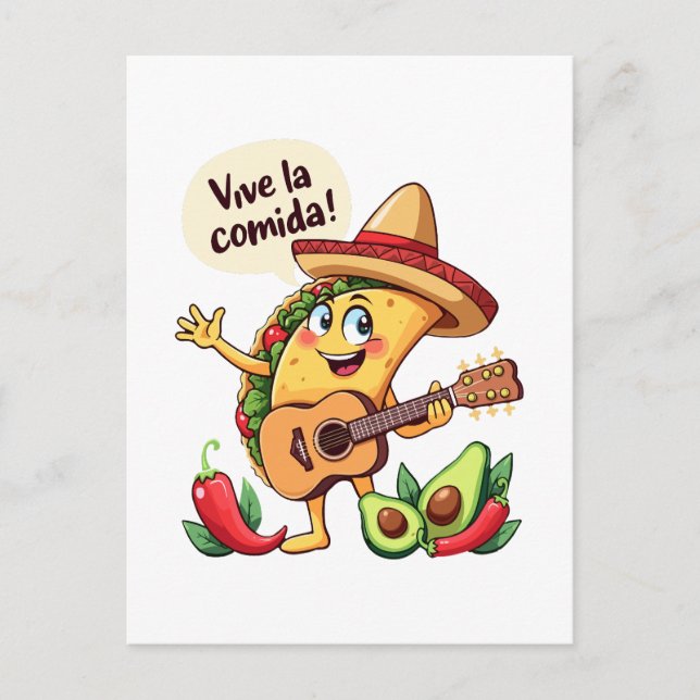 Carte Postale Taco Fiesta avec guitare et flair hispanique (Devant)