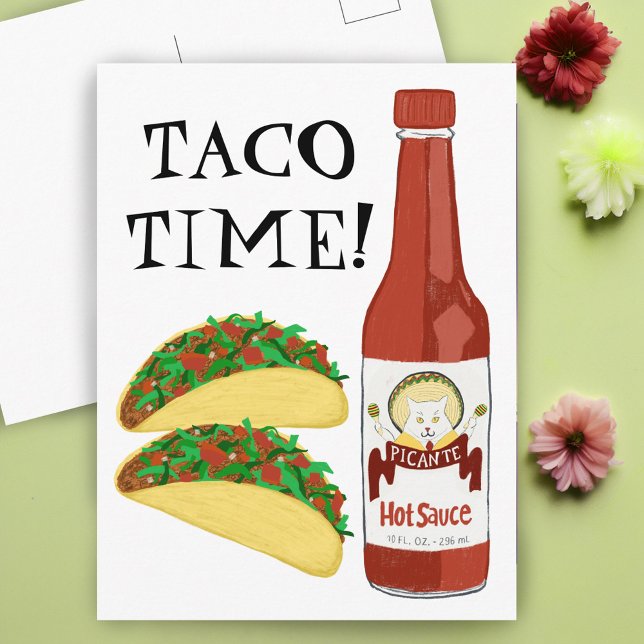 Carte Postale TACO TIME Sauce chaude épicée Chat Maracas (TACO TIME Spicy Hot Sauce Cat Maracas Postcard
)