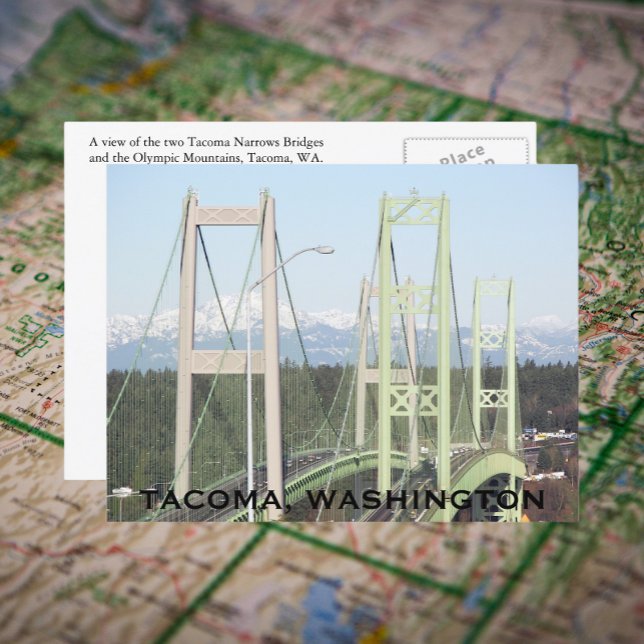 Carte Postale Tacoma Narrows Bridges Photo de voyage (In Situ Map)