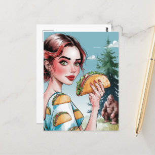 Carte Postale Tacos dans la forêt avec Sasquatch triste