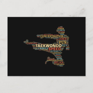 Carte Postale Taekwondo Martial Arts Fighter Word Art Vintage