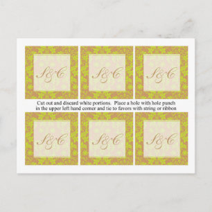 Carte Postale Tags Brown et Lime Green Mariage damassé Favoriser