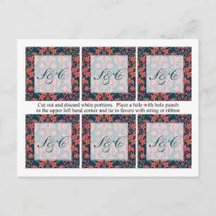 Carte Postale Tags favoris de Navy et Coral Mariage damassé