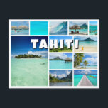Carte Postale Tahiti collage de photos souvenir<br><div class="desc">Carte postale de collage de photos souvenir de l'archipel de Tahiti en Polynésie française avec la mer,  le lagon,  les plages et les resorts d'îles comme Bora Bora,  Tahiti,  Moorea,  Rangiroa etc. avec le texte 'Tahiti' en blanc.</div>