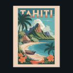 Carte Postale Tahiti French Polynesia Illustration Travel Art<br><div class="desc">Tahiti retro vector travel design. Tahiti is the largest island in French Polynesia,  the South Pacific archipelago.</div>