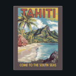 Carte Postale Tahiti French Polynesia Painterly Travel Art Retro<br><div class="desc">Tahiti retro vector travel design. Tahiti is the largest island in French Polynesia,  the South Pacific archipelago.</div>