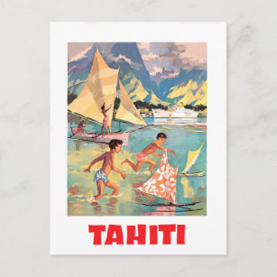 Carte Postale Tahiti, les enfants jouent avec des jouets de bate