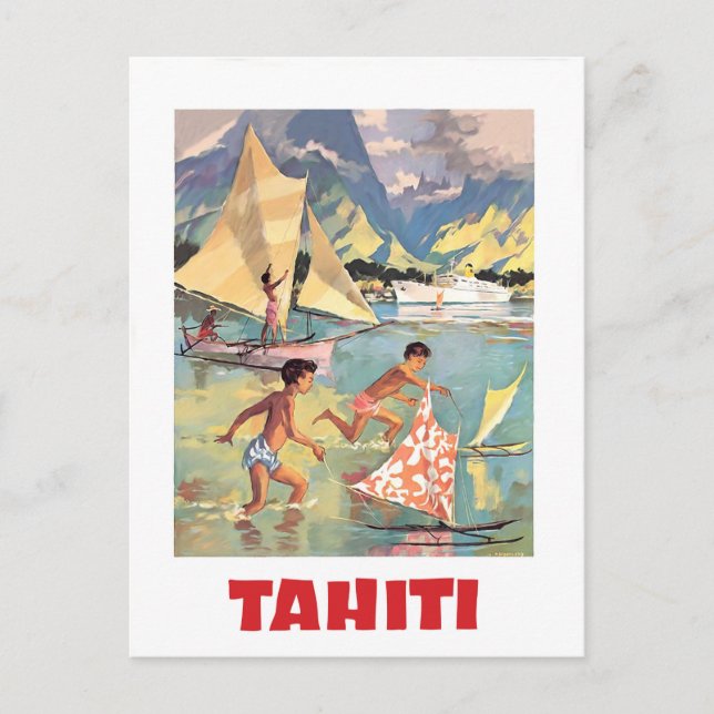 Carte Postale Tahiti, les enfants jouent avec des jouets de bate (Devant)