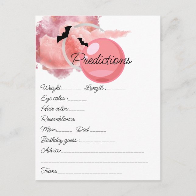 Carte postale taille rose bébé douche Prédictions  (Devant)