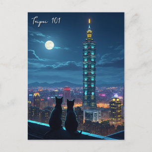 Carte Postale Taipei 101 chats la nuit