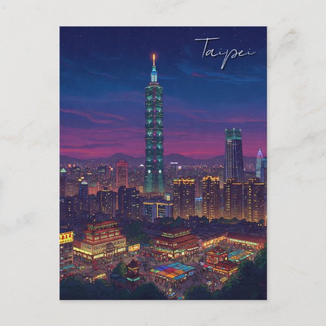 Carte Postale Taipei 101 Taïwan à la nuit (Devant)