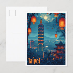 Carte Postale Taipei Art Vintage Travel place Illustration