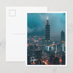 Carte Postale Taïpei skyline à la tombée de la nuit Art Voyage c